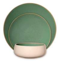Gibson Urban Bistro 12-Piece Reactive Tutone Stoneware Dinnerware Set, Green/Cream Gibson Urban Bistro 12-Piece Reactive Tutone Stoneware Dinnerware Set, Green/Cream