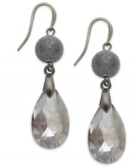 A graceful teardrop silhouette lends a lovely look to these Alfani earrings. The shimmering glass stone adds a serene touch. Crafted in hematite tone mixed metal. Approximate drop: 1-1/8 inches. A graceful teardrop silhouette lends a lovely look to these Alfani earrings. The shimmering glass stone adds a serene touch. Crafted in hematite tone mixed metal. Approximate drop: 1-1/8 inches.