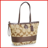 COACH Signature Stripe Shopper Bag Tote 17433 Mahogany Brown COACH Signature Stripe Shopper Bag Tote 17433 Mahogany Brown