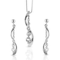 Sterling Silver Journey Set(Pendant and Earrings) w/ Created White Sapphire and 18 Box Chain