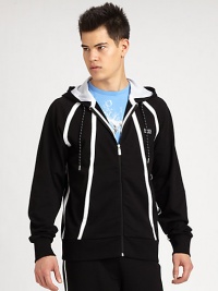 A refreshing take on the classic track jacket, this hooded style features contrast details and convenient slash pockets.Attached hoodLong sleevesFront zipperLogo detail on chestSlash pocketsFully linedCottonMachine washImported