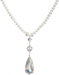 Sterling Silver Swarovski Elements Crystal Bicone and Faceted Round Bead Necklace with Crystal Aurora Borealis Tear Drop Pendant Necklace, 16+ 2 Extender Sterling Silver Swarovski Elements Crystal Bicone and Faceted Round Bead Necklace with Crystal Aurora Borealis Tear Drop Pendant Necklace, 16+ 2 Extender