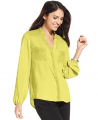 Lace trim adds feminine flair to this Alfani blouse for a sweet spin on the season staple!