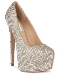 Tremendous sparkle. Steve Madden's Dyvinal platform pumps have a trendy almond toe and feature a brilliant jewel-covered fabric. Tremendous sparkle. Steve Madden's Dyvinal platform pumps have a trendy almond toe and feature a brilliant jewel-covered fabric.