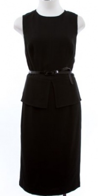 Anne Klein Black Sleeveless Belted Peplum Dress 8