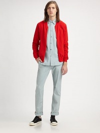 Sleek, streamlined silhouette meets this classic wardrobe staple set in sun bleached denim.Flat-front styleSide slash,back welt pocketsInseam, about 32CottonMachine washImported Sleek, streamlined silhouette meets this classic wardrobe staple set in sun bleached denim.Flat-front styleSide slash,back welt pocketsInseam, about 32CottonMachine washImported