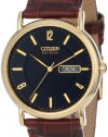 Citizen Men's BM8242-08E Eco-Drive Gold-Tone Leather Watch