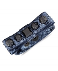 Put a bow on it. This Jessica Simpson bracelet features a hematite tone studded bow with gray glitter detail. Crafted in hematite tone mixed metal. Approximate length: 8 inches. Put a bow on it. This Jessica Simpson bracelet features a hematite tone studded bow with gray glitter detail. Crafted in hematite tone mixed metal. Approximate length: 8 inches.
