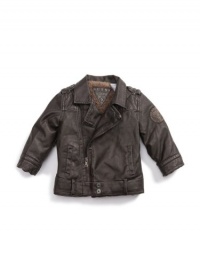 GUESS Kids Boys Motorcycle Jacket, DARK BROWN (24M) GUESS Kids Boys Motorcycle Jacket, DARK BROWN (24M)