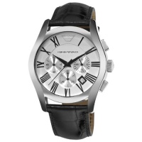 Emporio Armani Men's AR0669 Chronograph Silver Dial Black Leather Watch Emporio Armani Men's AR0669 Chronograph Silver Dial Black Leather Watch