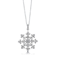 Sterling Silver Cubic Zirconia CZ Snowflake Pendant Necklace Sterling Silver Cubic Zirconia CZ Snowflake Pendant Necklace