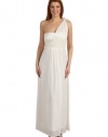 BCBG Maxazria Women's Angelic Silk Chiffon One Shoulder Evening Gown 12 White