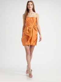 This chic, artfully structured silk design features a draped, oversized bow detail.StraplessPleated bodiceDraped skirt with bow detailConcealed back zipFully linedAbout 18 from natural waistSilkDry cleanMade in USA of imported fabricModel shown is 5'11 (180cm) wearing US size 4. This chic, artfully structured silk design features a draped, oversized bow detail.StraplessPleated bodiceDraped skirt with bow detailConcealed back zipFully linedAbout 18 from natural waistSilkDry cleanMade in USA of imported fabricModel shown is 5'11 (180cm) wearing US size 4.