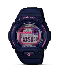 Make an athletic-inspired impression with this bold, digital watch from Baby-G. Coolly sporty with hard-wearing shock resistance, it's a total all-star. Make an athletic-inspired impression with this bold, digital watch from Baby-G. Coolly sporty with hard-wearing shock resistance, it's a total all-star.