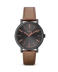 This Timex watch in modern metallics and luxe leather ensures up-to-the-minute style. This Timex watch in modern metallics and luxe leather ensures up-to-the-minute style.