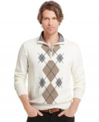 A preppy argyle pattern adds a classic touch to this Izod sweater. A preppy argyle pattern adds a classic touch to this Izod sweater.