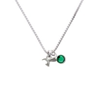 Mini Silver Hummingbird Charm Necklace with Green Emerald Crystal Drop Mini Silver Hummingbird Charm Necklace with Green Emerald Crystal Drop