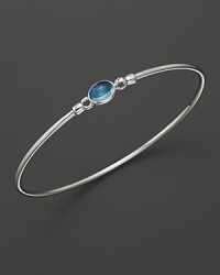 A blue topaz stone is set in shiny sterling silver with signature triada detail.