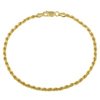 18k Yellow Gold Plated Sterling Silver 060-Gauge Diamond-Cut Rope Chain Anklet, 9 18k Yellow Gold Plated Sterling Silver 060-Gauge Diamond-Cut Rope Chain Anklet, 9
