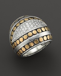 Diamonds add sparkle to gold and sterling silver dome ring from the Dot Deco collection by John Hardy. Diamonds add sparkle to gold and sterling silver dome ring from the Dot Deco collection by John Hardy.