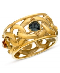 Strong accents. T Tahari adorns its stretch bracelet, crafted from 14k gold-plated, nickel-free mixed metal, with light Colorado and black accents at strategic points on the links. Approximate diameter: 2-1/2 inches. Strong accents. T Tahari adorns its stretch bracelet, crafted from 14k gold-plated, nickel-free mixed metal, with light Colorado and black accents at strategic points on the links. Approximate diameter: 2-1/2 inches.