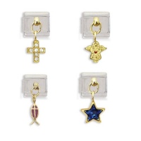Crystal Cross, Angel, Christian Fish, Blue Star Dangle Italian Charm Link Set Crystal Cross, Angel, Christian Fish, Blue Star Dangle Italian Charm Link Set