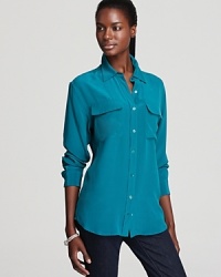 A style for any season, this Equipment blouse is cut in their signature silhouette for a classically chic look that goes anywhere, anytime. Team it with jeans or a slim pencil skirt--its versatility is truly endless. A style for any season, this Equipment blouse is cut in their signature silhouette for a classically chic look that goes anywhere, anytime. Team it with jeans or a slim pencil skirt--its versatility is truly endless.