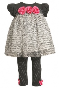 Bonnie Baby Baby-Girls Newborn Knit Bodice With Ruffles And Satin Flowers With Dot Legging, Black/White, 3-6 Months Bonnie Baby Baby-Girls Newborn Knit Bodice With Ruffles And Satin Flowers With Dot Legging, Black/White, 3-6 Months