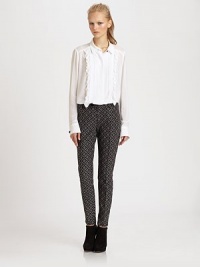 Add a graphic pop to your wardrobe with this sleek pleated style, cut from lightweight crepe and cropped at the ankle.Tab-front waistBelt loopsZip-flyPleated legsSlash pocketsBack welt pocketsInseam, about 29Rise, about 948% polyester/26% acetate/26% nylonDry cleanMade in USA of imported fabricModel shown is 5'9 (175cm) wearing US size 4. Add a graphic pop to your wardrobe with this sleek pleated style, cut from lightweight crepe and cropped at the ankle.Tab-front waistBelt loopsZip-flyPleated legsSlash pocketsBack welt pocketsInseam, about 29Rise, about 948% polyester/26% acetate/26% nylonDry cleanMade in USA of imported fabricModel shown is 5'9 (175cm) wearing US size 4.
