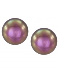 Elegant in aubergine. Majorica's stud earrings are crafted from sterling silver and feature an organic man-made pearl in the center for a stunning effect. Approximate diameter: 1/3 inch. Elegant in aubergine. Majorica's stud earrings are crafted from sterling silver and feature an organic man-made pearl in the center for a stunning effect. Approximate diameter: 1/3 inch.