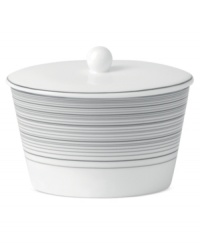 Band together around dinnerware that's equally suited for every day and entertaining. Clean lines and shades of gray in white bone china define the Islington sugar bowl with easy sophistication. From Royal Doulton. Band together around dinnerware that's equally suited for every day and entertaining. Clean lines and shades of gray in white bone china define the Islington sugar bowl with easy sophistication. From Royal Doulton.