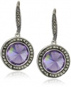 Judith Jack Color Pop Sterling Silver, Marcasite and Amethyst Colored Cubic Zirconia Disc Drop Earrings