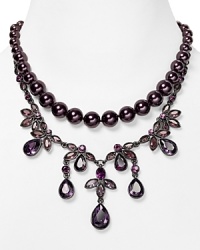 Royal beads and regal crystal stations are a striking contrast to hematite chain on this Carolee Lux necklace, spectacular dressed up or down. Royal beads and regal crystal stations are a striking contrast to hematite chain on this Carolee Lux necklace, spectacular dressed up or down.