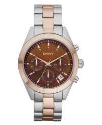 Change your tone with this rosy hued chronograph watch from DKNY. Change your tone with this rosy hued chronograph watch from DKNY.