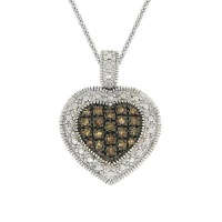 Sterling Silver 1/5ct TDW Champagne Diamond Heart Necklace, 18 Sterling Silver 1/5ct TDW Champagne Diamond Heart Necklace, 18