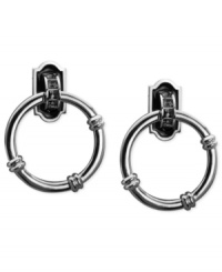 Announce your arrival. This pair of earrings from T Tahari is crafted from silver-tone mixed metal with black resin accents coming together in a doorknocker motif. Approximate drop: 1-1/2 inches. Announce your arrival. This pair of earrings from T Tahari is crafted from silver-tone mixed metal with black resin accents coming together in a doorknocker motif. Approximate drop: 1-1/2 inches.