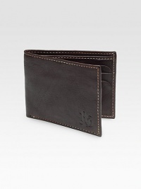 A slim-fold design travels discreetly in your pockets, while keeping your cash and cards neatly organized, cut from pebbled vegetable leather with contrast stitching and a digital printed lining for signature appeal.One billfold compartmentSix card slotsCotton twill/leather liningLeather4W x 3HImported A slim-fold design travels discreetly in your pockets, while keeping your cash and cards neatly organized, cut from pebbled vegetable leather with contrast stitching and a digital printed lining for signature appeal.One billfold compartmentSix card slotsCotton twill/leather liningLeather4W x 3HImported