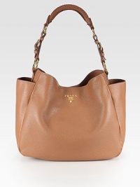 Vitello pebble-grain calf leather in a roomy carryall with side pockets and a woven strap.Adjustable shoulder strap, 8½-9 dropMagnetic snap closureProtective metal feetTwo outside open pocketsOne inside zip pocketOne inside open pocketSignature jacquard lining14W X 11½H X 6DMade in Italy Vitello pebble-grain calf leather in a roomy carryall with side pockets and a woven strap.Adjustable shoulder strap, 8½-9 dropMagnetic snap closureProtective metal feetTwo outside open pocketsOne inside zip pocketOne inside open pocketSignature jacquard lining14W X 11½H X 6DMade in Italy