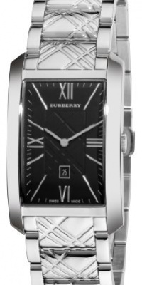 Burberry Men's BU1097 Check Engraved Black Dial Stainless Steel Watch Burberry Men's BU1097 Check Engraved Black Dial Stainless Steel Watch