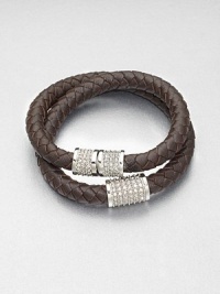 Supple plaited leather in a wrapped style with sparkling stone accents. Glass stonesLeatherSteelLength, about 15.5Magnetic closureImported Supple plaited leather in a wrapped style with sparkling stone accents. Glass stonesLeatherSteelLength, about 15.5Magnetic closureImported