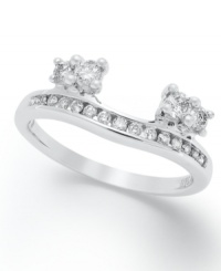 The perfect complement to your diamond engagement ring. This wrap setting comes in 14k white gold with a seamless row and two diamond side accents (3/8 ct t.w). The perfect complement to your diamond engagement ring. This wrap setting comes in 14k white gold with a seamless row and two diamond side accents (3/8 ct t.w).