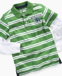He'll feel like part of the trendy team with this sporty Greendog layered tee. He'll feel like part of the trendy team with this sporty Greendog layered tee.