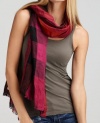 Burberry Mega Check Linen Silk Scarf, Cochineal Check