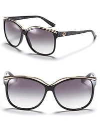 Gucci knows how to do sophisticated. These cat eye sunglasses do it with a cool, contoured lenses, a contrast ridge and gradient lenses. Gucci knows how to do sophisticated. These cat eye sunglasses do it with a cool, contoured lenses, a contrast ridge and gradient lenses.