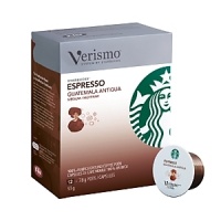 Designed for use with the Verismo™ coffee system, these single-cup pods from Starbucks are fresh packed with a rich, medium Guatemalan roast. Featuring hints of cocoa and soft spice, it has a smooth, more complex espresso flavor. Designed for use with the Verismo™ coffee system, these single-cup pods from Starbucks are fresh packed with a rich, medium Guatemalan roast. Featuring hints of cocoa and soft spice, it has a smooth, more complex espresso flavor.