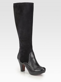 Classic perforated leather details trim this suede and leather platform silhouette, with a stacked heel and convenient side zip. Stacked heel, 3½ (90mm)Hidden platform, 1 (25mm)Compares to a 2½ (65mm)Shaft, 16½Leg circumference, 14Suede and leather upperSide zipLeather liningLeather and rubber solePadded insoleImported Classic perforated leather details trim this suede and leather platform silhouette, with a stacked heel and convenient side zip. Stacked heel, 3½ (90mm)Hidden platform, 1 (25mm)Compares to a 2½ (65mm)Shaft, 16½Leg circumference, 14Suede and leather upperSide zipLeather liningLeather and rubber solePadded insoleImported