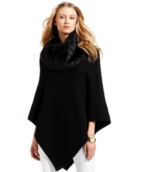 MICHAEL Michael Kors adds extra panache to this poncho sweater with detachable faux fur trim at the neck. MICHAEL Michael Kors adds extra panache to this poncho sweater with detachable faux fur trim at the neck.