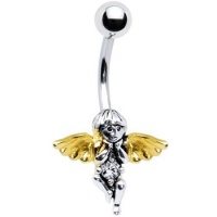Silver 925 Gold Clear Angelic Guardian Angel Belly Ring MADE WITH SWAROVSKI ELEMENTS