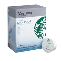 Make perfect 2% cafe lattes with these fresh-packed single-cup whole milk pods from Starbucks, designed for use with the Verismo™ coffee system. Make perfect 2% cafe lattes with these fresh-packed single-cup whole milk pods from Starbucks, designed for use with the Verismo™ coffee system.