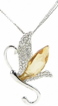 Stylized Dragonfly Swarovski Elements Crystal Pendant Necklace W 18k White Gold Plated Double Chain (White) Stylized Dragonfly Swarovski Elements Crystal Pendant Necklace W 18k White Gold Plated Double Chain (White)